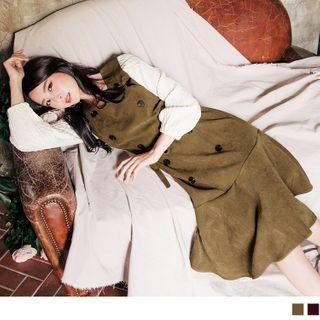 Knit Panel Double Breast A-line Dress