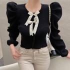 Puff-sleeve Bow Knit Top