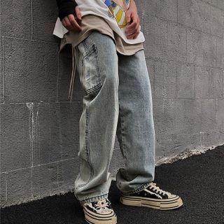 High-waist Side Pocket Straight-cut Jeans