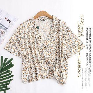 Elbow-sleeve Floral Buttoned Top