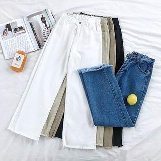 High-waist Frayed Wide-leg Jeans