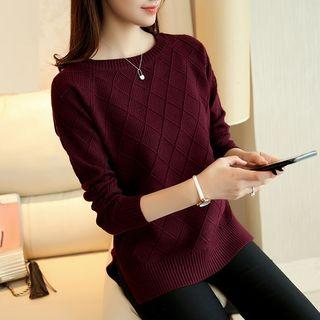 Long-sleeve Slit-side Patterned Sweater