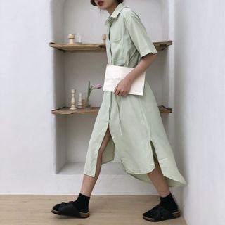 Pocket-front Short-sleeve Shirtdress