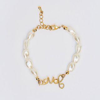 Letter Faux-pearl Bracelet Gold - One Size