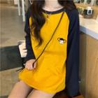 Long-sleeve Color Block Embroidered T-shirt