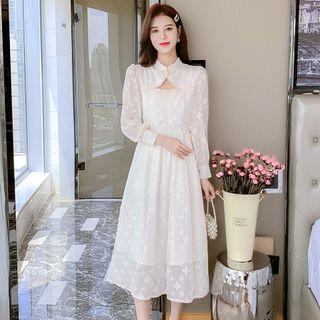 Long-sleeve Cutout Front Lace A-line Dress