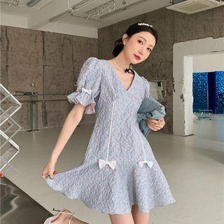 Bell-sleeve Ribbon Mini A-line Dress