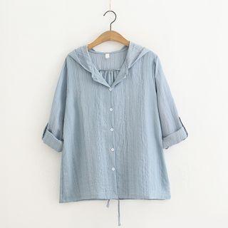 Hooded Striped Button-up Jacket