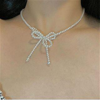 Faux Crystal Bow Choker Butterfly - One Size