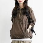 Zip-front Drawstring Hooded Pullover
