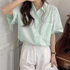 Short-sleeve Plain Shirt Light Green - One Size