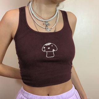 Mushroom Printed Cropped Tank Top