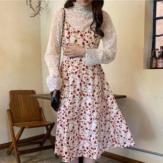 Lace Top / Spaghetti Strap Floral Dress