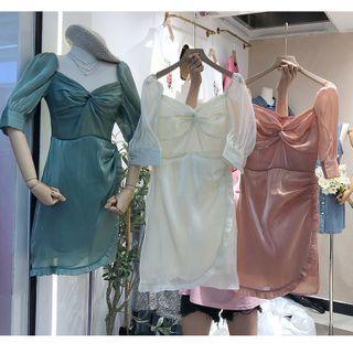 Puff-sleeve Satin Mini Dress