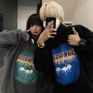 Turtleneck Lettering Print Sweatshirt