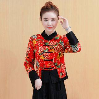 Floral Print Frog Button Jacket