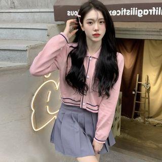 Collared Cardigan / Pleated Skirt