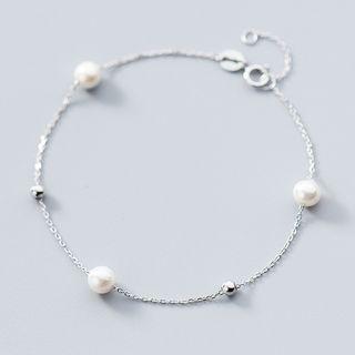 925 Sterling Silver Faux Pearl Bracelet Silver - One Size