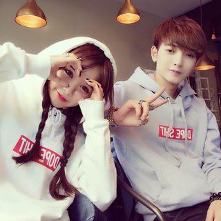 Couple Matching Lettering Fleece-lined Hoodie