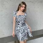 Square-neck Zebra Print Mini Bodycon Dress