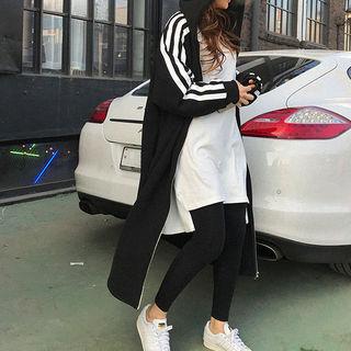 Contrast-trim Fleece-lined Long Zip Hoodie