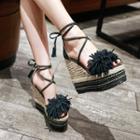 Lace-up Faux-suede Woven Wedge Sandals