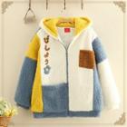 Fleece-lined Color Block Printed Jacket