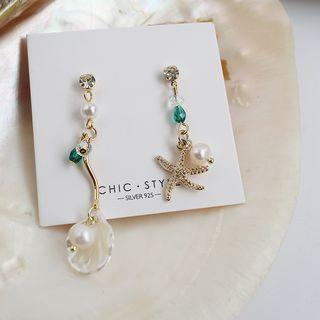Non-matching Faux Pearl Shell & Starfish Dangle Earring 1 Pair - One Size