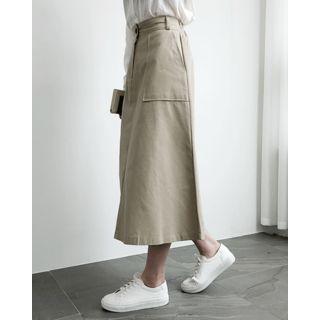 Dual-pocket A-line Long Skirt