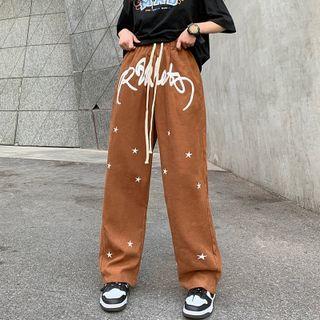 High Waist Lettering Loose Fit Pants