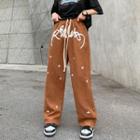 High Waist Lettering Loose Fit Pants