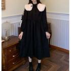 Long-sleeve Plain Midi Dress + Fleece Shawl