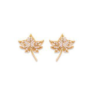 Fashion And Simple Plated Gold Maple Leaf Stud Earrings With Cubic Zirconia Golden - One Size