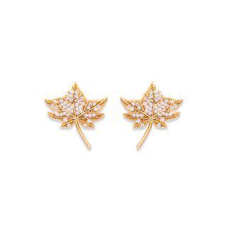 Fashion And Simple Plated Gold Maple Leaf Stud Earrings With Cubic Zirconia Golden - One Size