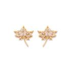 Fashion And Simple Plated Gold Maple Leaf Stud Earrings With Cubic Zirconia Golden - One Size