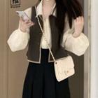 Long-sleeve Lace Trim Blouse / Contrast Trim Vest