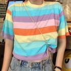 Cropped Rainbow Striped T-shirt