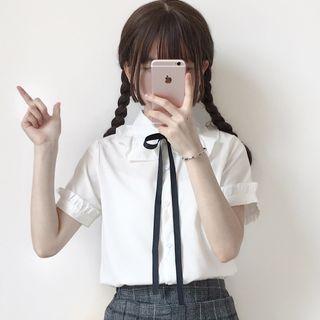 Short-sleeve Bow Accent Blouse