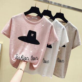 Short-sleeve Print Knit Top