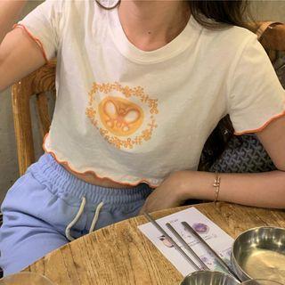 Butterfly Print Short-sleeve Cropped T-shirt White - One Size
