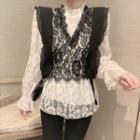 Mock Two Piece Lace Blouse As Shown In Figure - One Size
