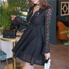 Wrap-front Lace Flare Dress