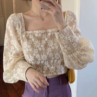 Wide-leg Pants / Cropped Lace Blouse / Short-sleeve Lace Blouse
