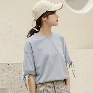 Tie-cuff Balloon-sleeve T-shirt