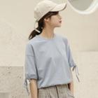 Tie-cuff Balloon-sleeve T-shirt