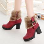 Chunky Heel Furry Trim Ankle Boots