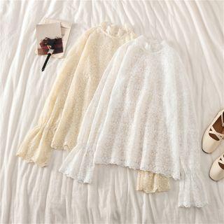 Lace Mock-neck Long-sleeve Blouse