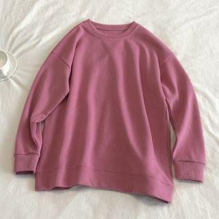 Long-sleeve Fleece-lined Plain Sweatshirt