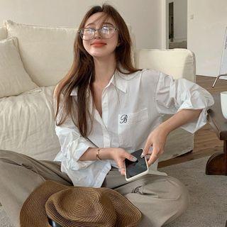Embroidered Loose-fit Shirt White - One Size