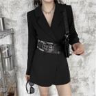 V-neck Plain Blazer / Studded Belt